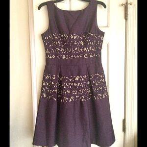 Just Taylor Plum Sleeveless Flare Dress w/Lace Panels